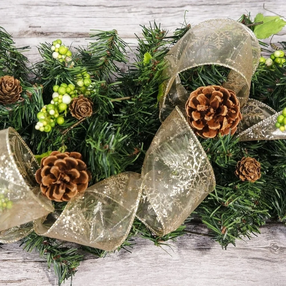 Ct Craft Llc Organza With Gold Flitter Snowflake Wired Ribbon 2.5